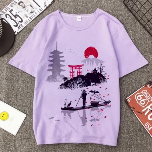 Japan Style Graphic Print T-shirt Women Harajuku Aesthetic Purple Tops Casual Tshirt 2021 New Summer Fashion Y2k Female T Shirt