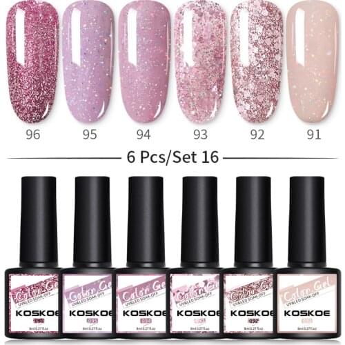 KOSKOE Gel Nail Polish Set 2/4/6Pcs Hybrid Varnish Soak Off UV Gel LED Glitter vernis Semi Permanent Nail Art Gel Polish Kit Set