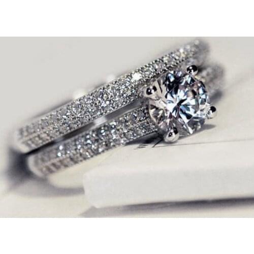 Exquisite Two-piece Ring Shiny Crystal Fashion Personality Ladies Engagement Ring