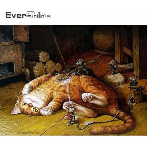 Evershine Diamond Painting Cartoon Cat Diamond Embroidery Crystal Animal Wall Decoration Diamond Mosaic Beaded Gift Home Decor
