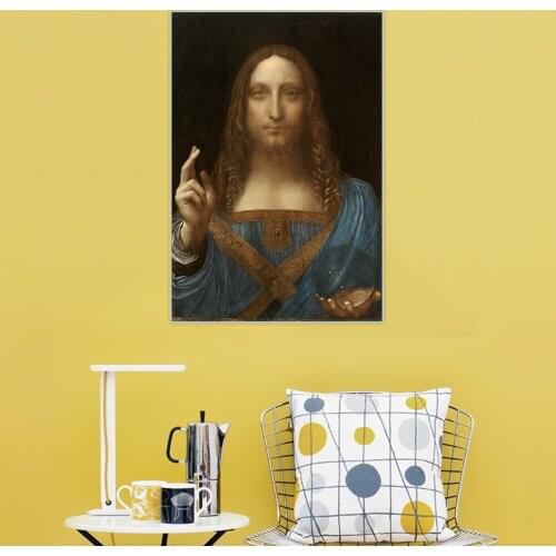 Citon Leonardo da Vinci《Salvator Mundi》Canvas Art Oil Painting Artwork Poster Picture Wall Decor Home Living room Decoration