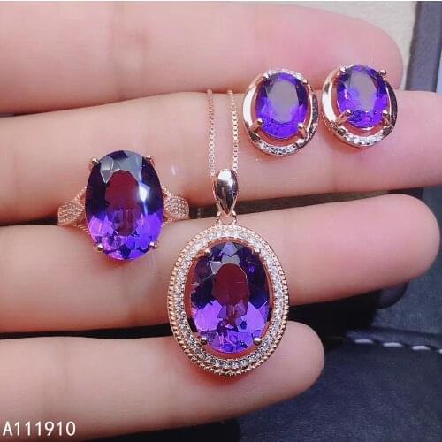 KJJEAXCMY fine jewelry 925 sterling silver inlaid Amethyst necklace pendant earring ring Womens suit popular