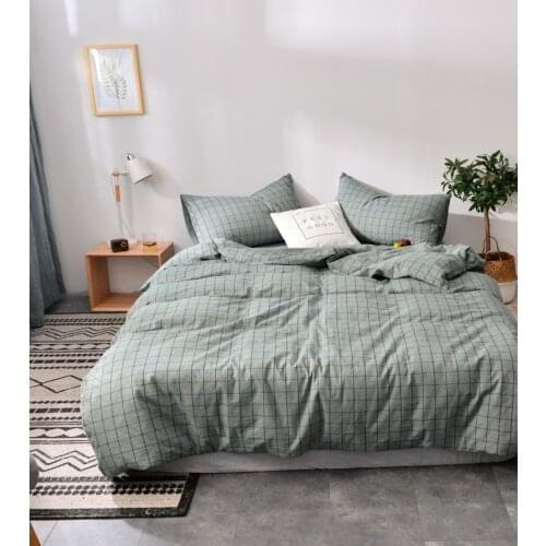 Pea Green Plaid 100% cotton Wash cotton 3pcs duvet cover sets(2*pillowcase+1*duvet cover)/soft bedding sets Japanese Style