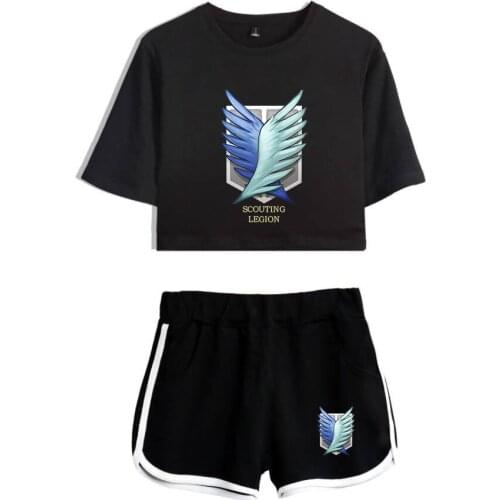 Attack On Titan Cosplay Costume Survey Corps Short Sleeve Shirt Sport Suits Girls Tees Shorts T Shirt Running Sets Women