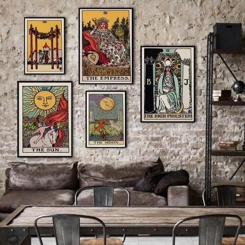 The Moon Card Poster Wands Tarot Wall Art Pictures Painting Sun Empress Priestess Abstract Print Living Room Home Decor No Frame