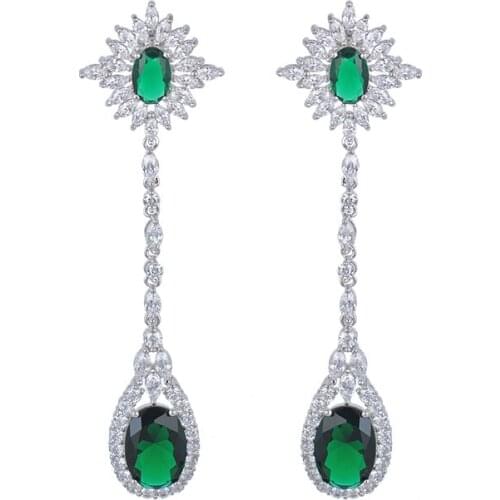 Fashion Popular Style Dangle Earrings Charm Brand Hot Sale Promotion Gold Color Swiss CZ Long Drop Earrings For Women GLE1135