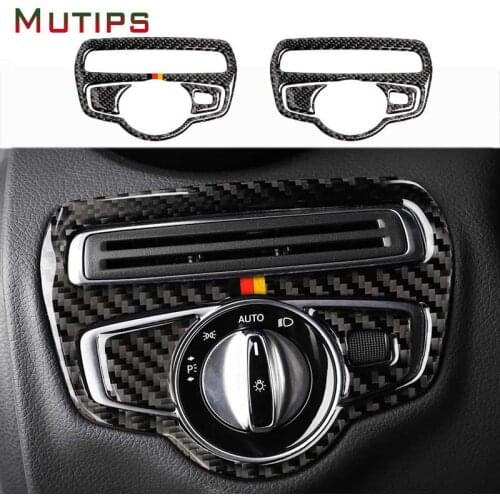 Mutips Car Headlight Switch Frame Cover Styling Carbon Fiber Sticker Accessories For Mercedes New C Class W205 C180 C200 GLC