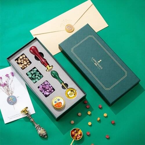 Wax Stamp Set Retro Creative Lacquer Seal Wax Beads Make Gift Kit Wedding Invitation Postage Stamp Personalized Craft Supplies