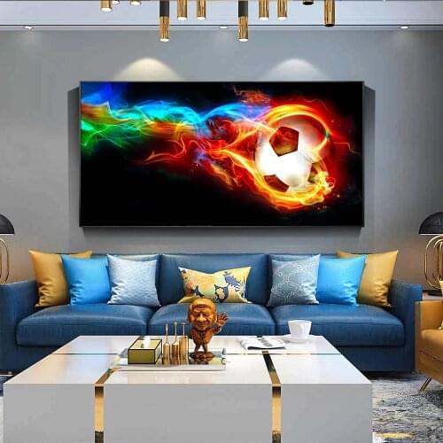 Soccer Ball On Fire Rainbow Abstract Wall Art Canvas Paintings Modern Football Wall Posters And Prints For Living Room Cuadros