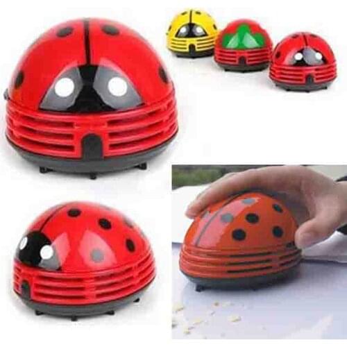 Cleaning Brushe holder Portable Cute Beetle Ladybug cartoon Mini Desktop Vacuum Desk Dust Cleaner collector for home office