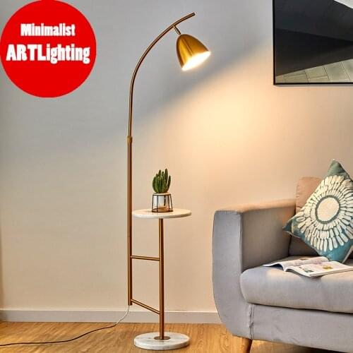 Nordic Modern LED Corner Floor Lamp Standing Lamp With Round Table Art Deco Living Room Sofa Hotel Bedroom Bedside Lights