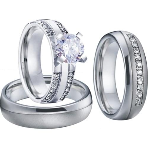 Latest 3pcs love couple wedding Engagement rings set for men and women Silver Color promise proposal ring marriage Anniversary