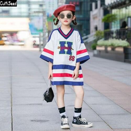 Cultiseed Girl T-Shirt Dress Big Children Girls Summer Color Striped Loose Casual Sport Dress Kids Fashion Short Sleeve Dresses