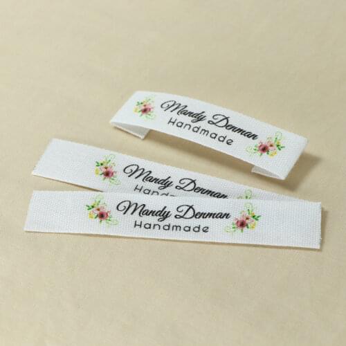 Custom sewing labels, Brand labels, Flowers, Cotton ribbon labels, Handmade labels (FR012)