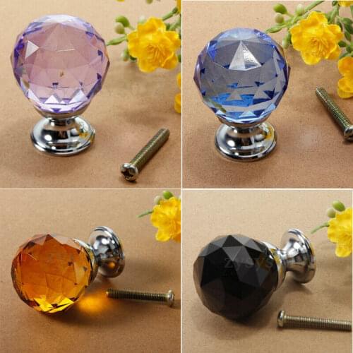 9 Colors 30MM Crystal Door Knobs Diamond Shape Transparent Bathroom Cabinet Wardrobe Kitchen Handle