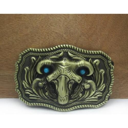 BuckleClub retro zinc alloy western sheep head belt buckle jeans gift belt buckle FP-03629-1 antique brass finish drop shipping