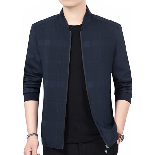 Latest Design Cheap Spring Fashion Plus Size 4XL Plaid Casual Classic Zipper Stand Collar Men Jacket