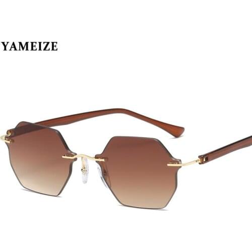 YAMEIZE Rimless Polygon Sunglasses Women Men Brand Design Light Weight Frameless Vintage Sun glasses Female Eyewear Gafas De Sol
