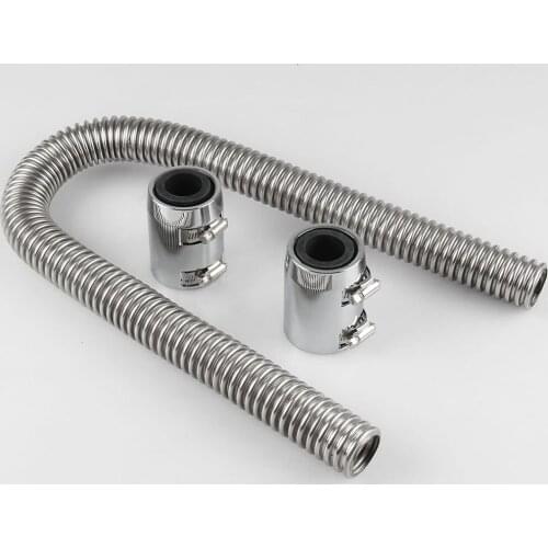 36inch Universal Polished Flexible Stainless Steel Radiator Hose w/ Chrome Caps