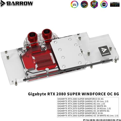 Barrow GPU water block for Gigabyte RTX 2080 SUPER Gaming OC Windforce Full Cover GPU Cooler BS-GIG2080S-PA