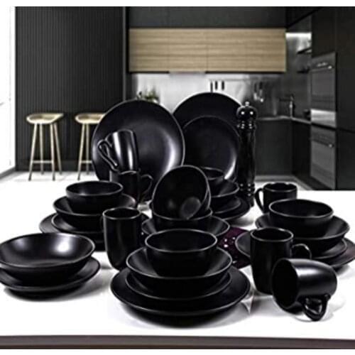 High quality black dinner set mug set with 30 piece 6 people plates set cake serving plate bowl quality kitchen products