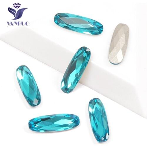 YANRUO 4161 Elongated Baguette Blue Zircon Sewing On Rhinestones Pointback Rhinestones For Manuality In Studs Strass Dress
