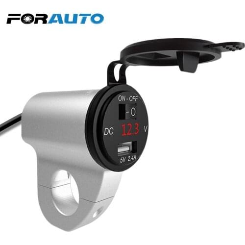 Motorcycle USB Charger 2.4A Digital Display Waterproof Car Fast Charger With Switch Mobile Phone Adapter Aluminum Alloy