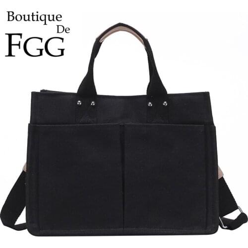 Boutique De FGG Canvas Large Capacity Casual Tote Crossbody Bags for Women Versatile Work & School Shoulder Handbags an Purses