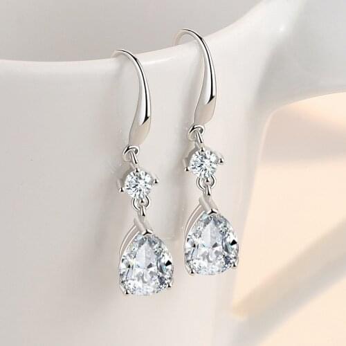 925 Sterling Silver White Crystal Drop Earring For Women Girls Wedding Party Elegant Jewelry eh620