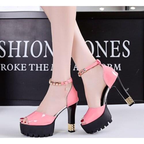 Gladiator Women Shoes High Heels Ankle Strap Platform Heels Women Pumps Thick High Heel Party Shoes Platform Ladies Shoes pink