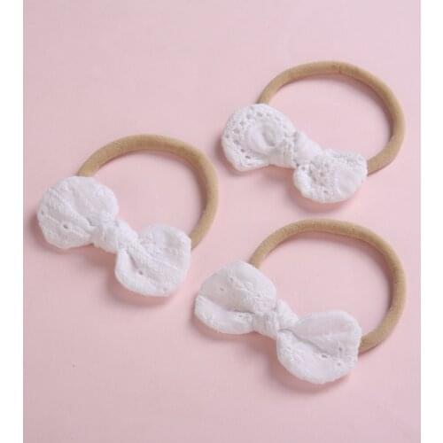 12 pcs/lot, White Lace Top Knot Baby Headbands, Knot bow Skinny Nylon headbands, Newborn headband, Baby shower gift