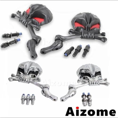 2pcs Universal Motorcycle Skull Mirrors 5/16" Thread Aluminum Skull Bone Motorbike Rearview Mirror Cafe Racer Retro Side Mirrors