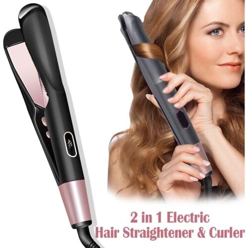 Professional 2 in 1 Twist Hair Curling & Straightening Iron Hair Straightener Hair Curler Wet & Dry Flat Iron Hair Styler Tools