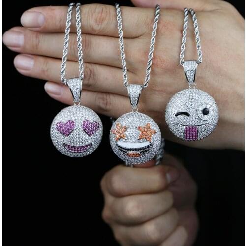 2021 Top quality Iced Out Cubic Zirconia Micro Pave CZ Heart face smile big charm pendant necklace for women men hip hop jewelry