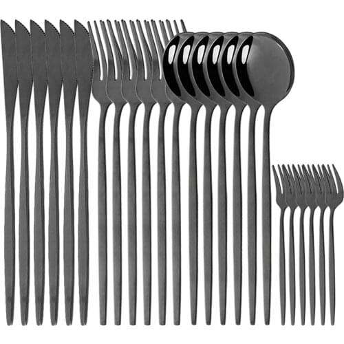 24Pcs Black Gold Cutlery Set Stainless Steel Dinnerware Set Colorful Knife Cake Fork Spoon Tableware Kitchen Dinner Silverware