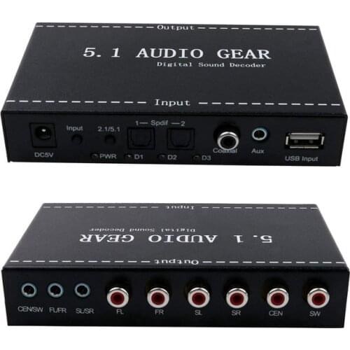 5.1 Audio Gear 2 in 1 5.1 Channel AC3/DTS 3.5mm Audio Gear Digital Surround Sound Decoder Stereo (L/R) Signals Decoder HD Player