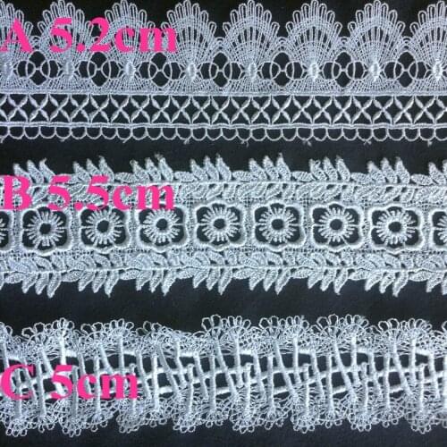 5cm/5.2cm/5.5cm top quality water soluble polyester yarn embroidery plain white flora lace trim,RS180116B