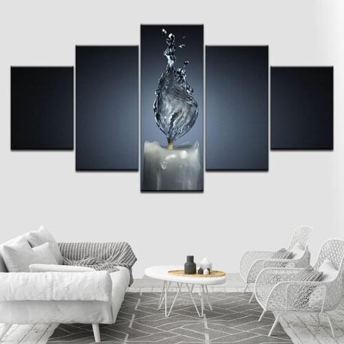 White candle with abstract fire 5 Piece Wallpapers Art Canvas Print modern Poster Modular art painting Living Room Home Decor