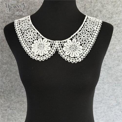 White embroidered sewing lace applique neckline exquisite decoration handmade trim embroidery fabric DIY clothing accessories