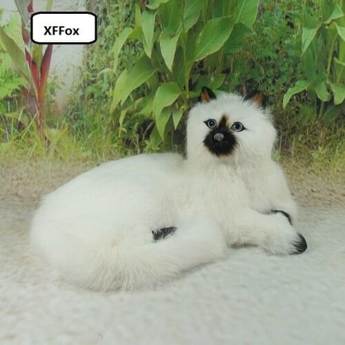 Big new real life lying black mouth cat model plastic&furs beautiful white cat doll gift about 30x16x21cm xf1434