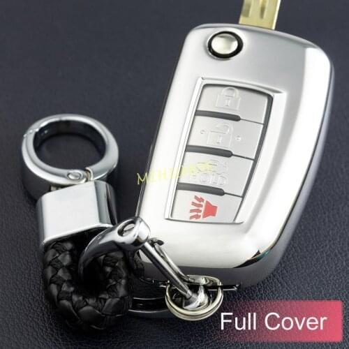 Flip Car Key Fob Cover Case Chain Ring For Nissan Rogue Sport Qashqai K11 Sylphy X-Trail T32 Kicks