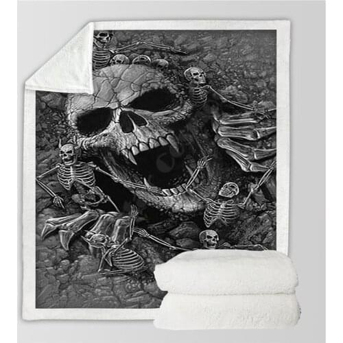 Skull 3d printed fleece blanket for Beds Hiking Picnic Thick Quilt Fashionable Bedspread Sherpa Throw Blanket Style-05