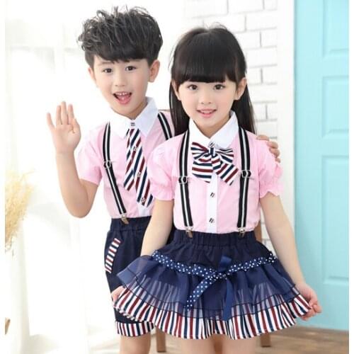 2021 Summer Childrens Clothes Boys Girls Sets Bow Tie School Performance Sets For Boys Girls Kids Sets Shirts+strap Pants Suits