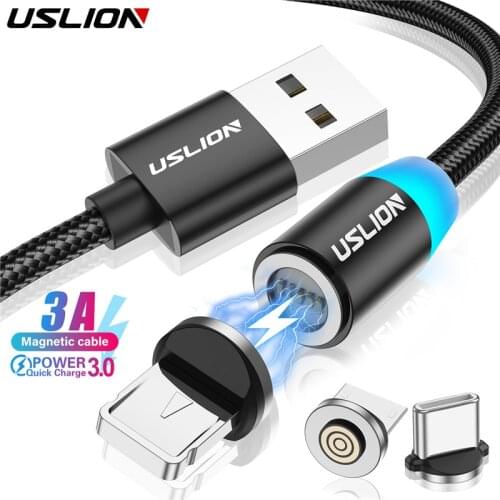 USLION 3A Magnetic Charge Cable Fast Charging Type C Micro USB C Magnet Data Charger For iPhone 11 12 Xiaomi Wire USB Cord