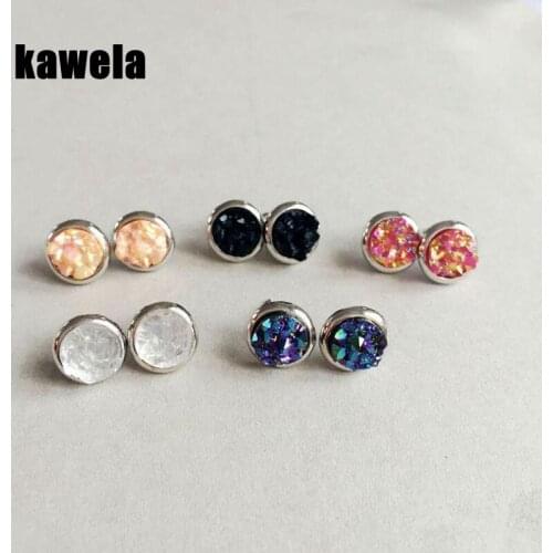 Small Round Cute Glitter Resin Stud Earring Imitation Stone