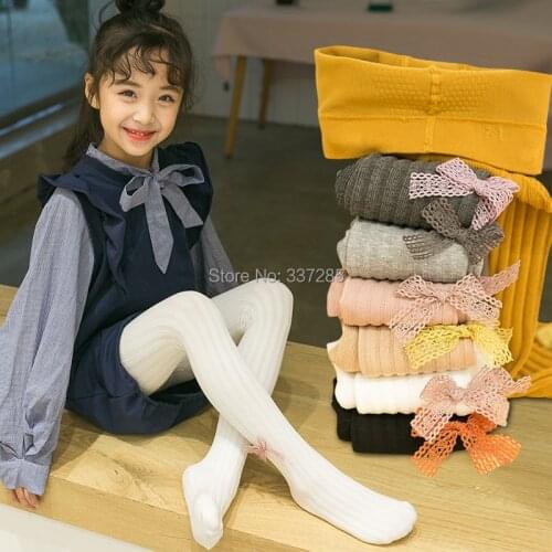 Lovely Spring Baby girls Tights Cotton Cute child Girl Tights Clothes Winter 4-15Y Girls candy colors Hollow Bows Pantyhose new