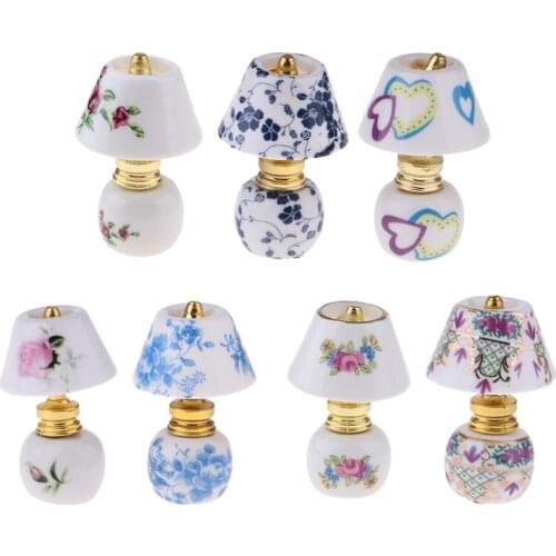 1:12 Dollhouse Miniature Ceramic Beside Lamp Light Model W. Light Cover