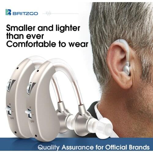 Britzgo Mini Hearing Aid Hearing Amplifier USB Rechargeable Digital For Elder Hearing Aids BHA-1204, Wear on Both Ears, 2pcs