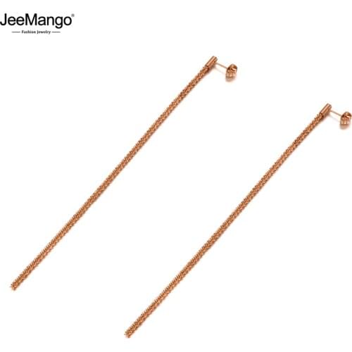 JeeMango Trendy Titanium Stainless Steel 15cm Long Tassel Drop Earrings For Women Bohemia Chain & Link Dangle Earring JE20086