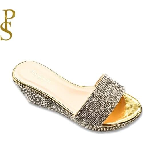 Fashion wedge heels for women Womens shoes with rhinestones Comfortable ladys slippers